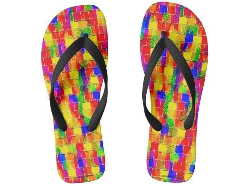 Flip Flops-BRICK WALL SMUDGED Wide-Strap Flip Flops-Multicolor Bright-from COLORADDICTED.COM-