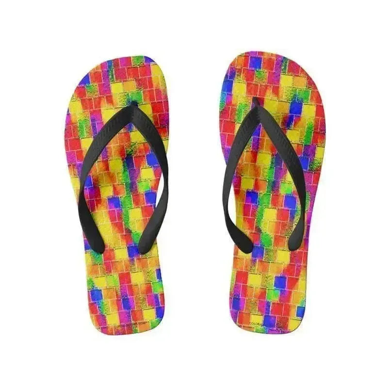 Flip Flops-BRICK WALL SMUDGED Wide-Strap Flip Flops-Multicolor Bright-from COLORADDICTED.COM-