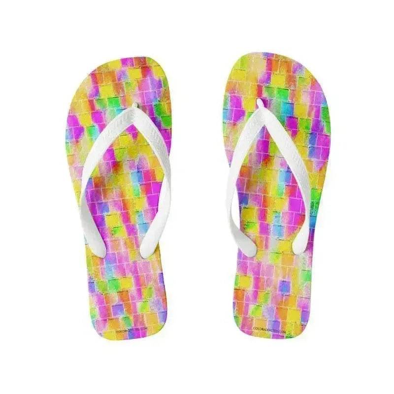 Flip Flops-BRICK WALL SMUDGED Wide-Strap Flip Flops-Multicolor Light-from COLORADDICTED.COM-