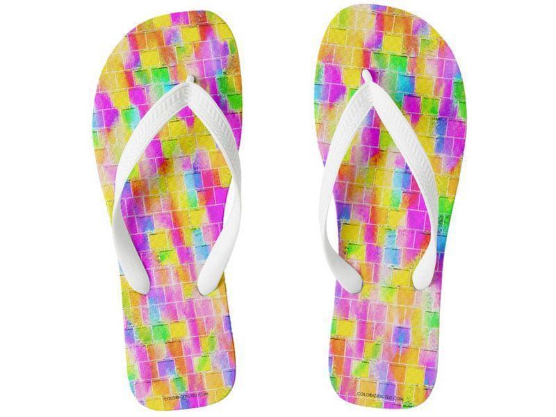 Flip Flops-BRICK WALL SMUDGED Wide-Strap Flip Flops-Multicolor Light-from COLORADDICTED.COM-