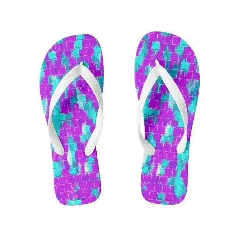 Flip Flops-BRICK WALL SMUDGED Wide-Strap Flip Flops-Purples & Violets & Turquoises-from COLORADDICTED.COM-