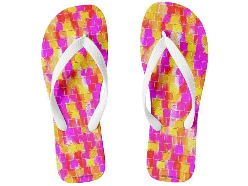 Flip Flops-BRICK WALL SMUDGED Wide-Strap Flip Flops-Reds &amp; Oranges &amp; Yellows &amp; Fuchsias-from COLORADDICTED.COM-