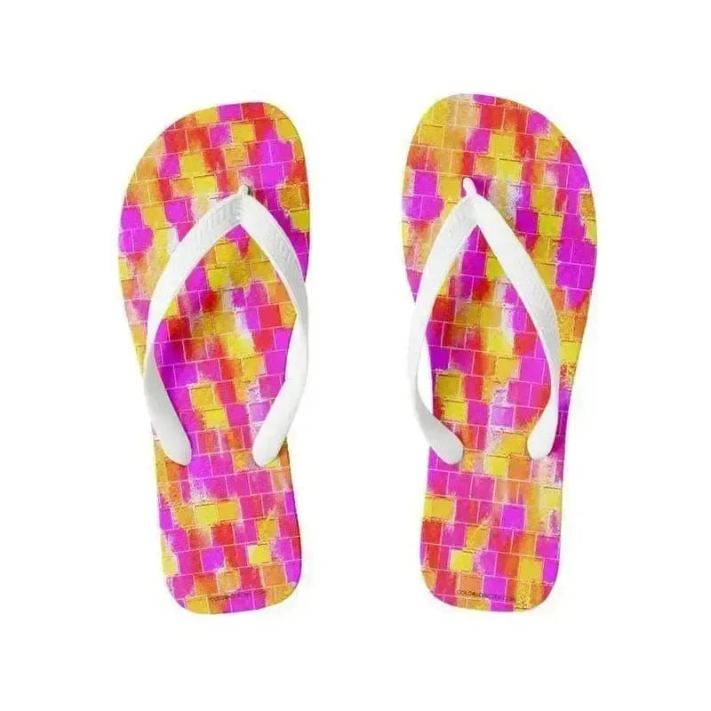 Flip Flops-BRICK WALL SMUDGED Wide-Strap Flip Flops-Reds & Oranges & Yellows & Fuchsias-from COLORADDICTED.COM-