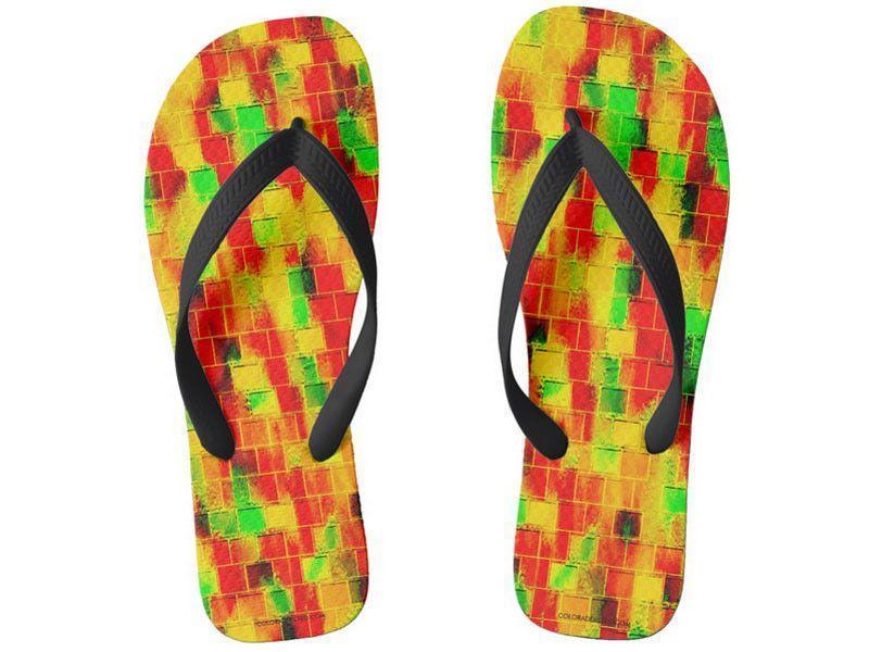 Flip Flops-BRICK WALL SMUDGED Wide-Strap Flip Flops-Reds &amp; Oranges &amp; Yellows &amp; Greens-from COLORADDICTED.COM-