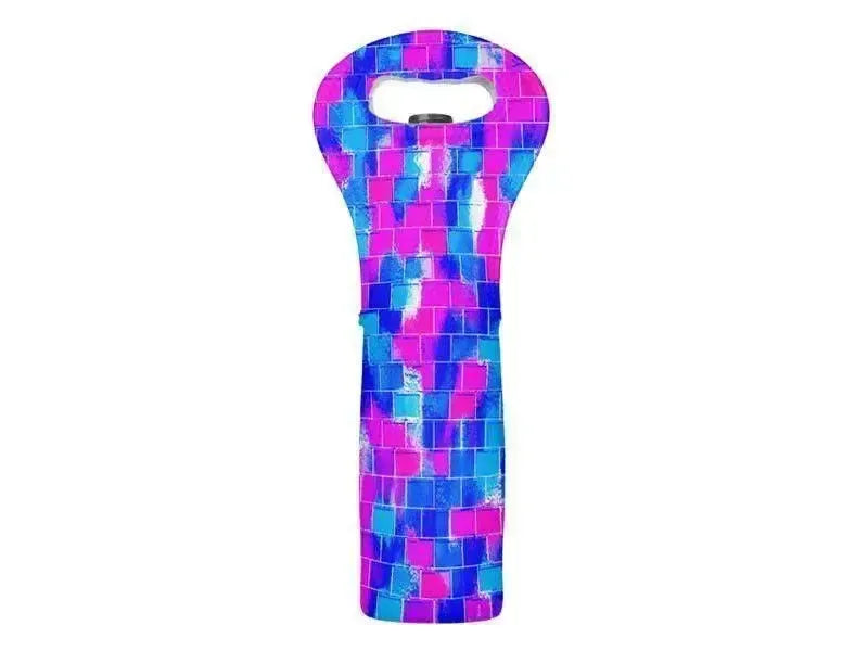 Wine Totes-BRICK WALL SMUDGED Wine Totes-Blues & Fuchsias-from COLORADDICTED.COM-