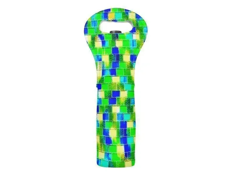 Wine Totes-BRICK WALL SMUDGED Wine Totes-Blues & Greens & Yellows-from COLORADDICTED.COM-