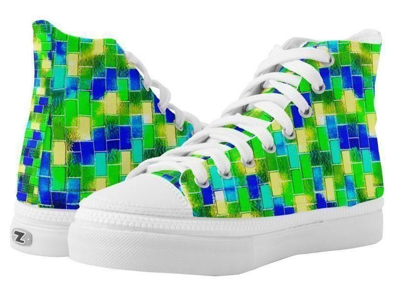 ZipZ High-Top Sneakers-BRICK WALL SMUDGED ZipZ High-Top Sneakers-Blues &amp; Greens &amp; Yellows-from COLORADDICTED.COM-