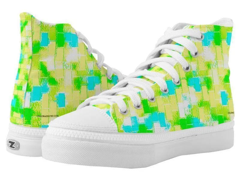 ZipZ High-Top Sneakers-BRICK WALL SMUDGED ZipZ High-Top Sneakers-Greens &amp; Yellows &amp; Light Blues-from COLORADDICTED.COM-