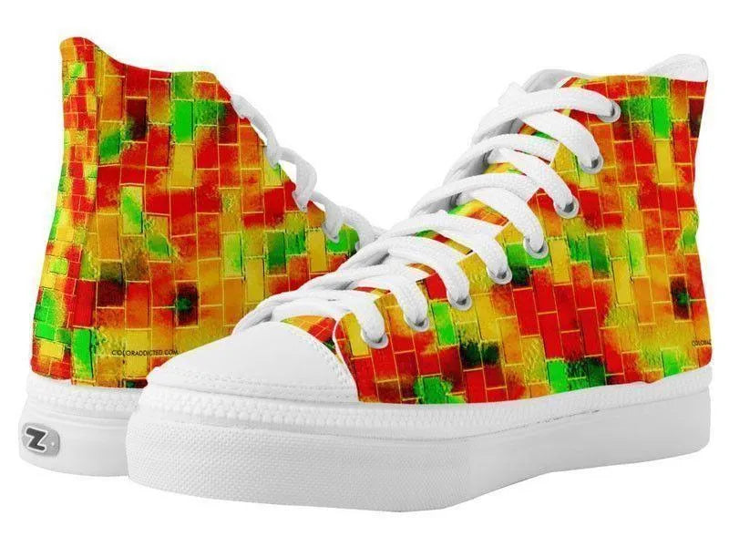 ZipZ High-Top Sneakers-BRICK WALL SMUDGED ZipZ High-Top Sneakers-Reds &amp; Oranges &amp; Yellows &amp; Greens-from COLORADDICTED.COM-