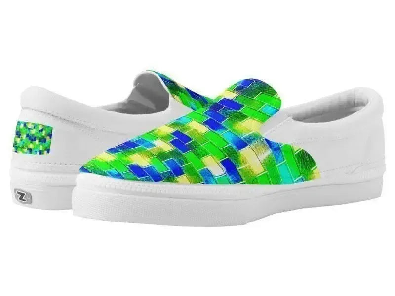 ZipZ Slip-On Sneakers-BRICK WALL SMUDGED ZipZ Slip-On Sneakers-Blues & Greens & Yellows-from COLORADDICTED.COM-