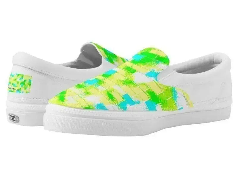 ZipZ Slip-On Sneakers-BRICK WALL SMUDGED ZipZ Slip-On Sneakers-Greens & Yellows & Light Blues-from COLORADDICTED.COM-