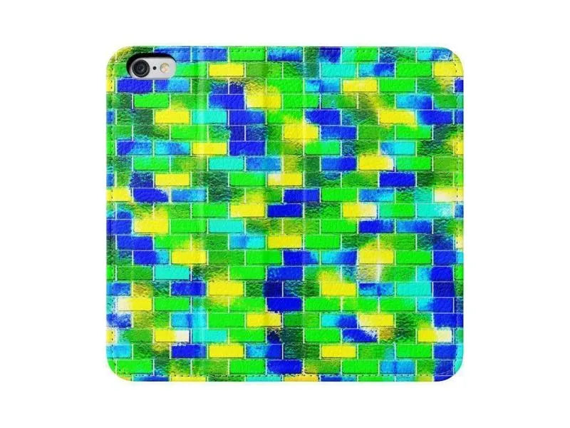 iPhone Wallets-BRICK WALL SMUDGED iPhone Wallets-Blues & Greens & Yellows-from COLORADDICTED.COM-