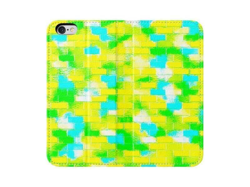iPhone Wallets-BRICK WALL SMUDGED iPhone Wallets-Greens &amp; Yellows &amp; Light Blues-from COLORADDICTED.COM-