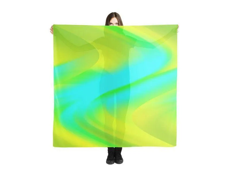 Large Square Scarves & Shawls-DREAM PATH Large Square Scarves & Shawls-Greens & Yellows & Light Blues-from COLORADDICTED.COM-