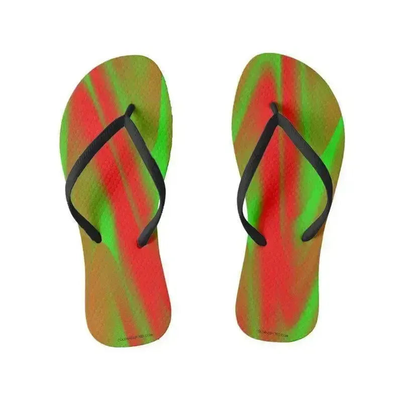 Flip Flops-DREAM PATH Slim-Strap Flip Flops-Greens & Reds-from COLORADDICTED.COM-