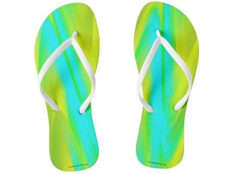 Flip Flops-DREAM PATH Slim-Strap Flip Flops-Greens &amp; Yellows &amp; Light Blues-from COLORADDICTED.COM-