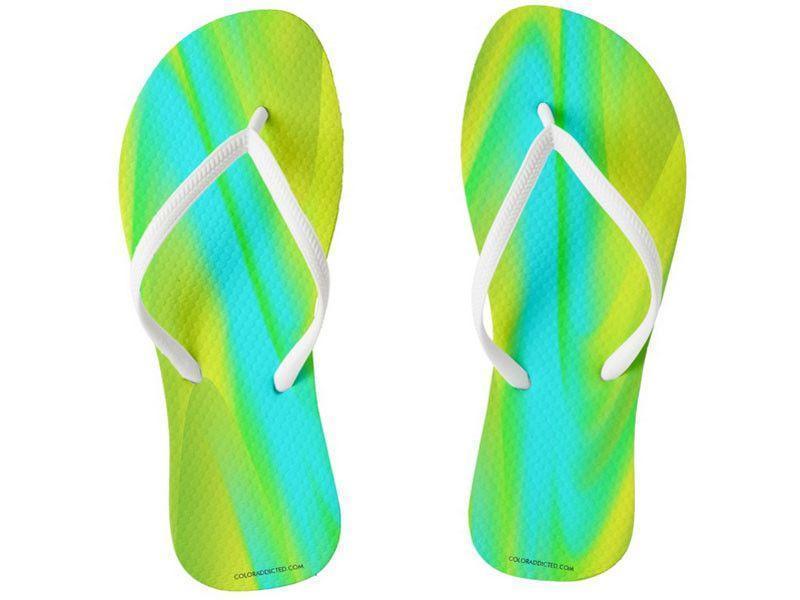 Flip Flops-DREAM PATH Slim-Strap Flip Flops-Greens &amp; Yellows &amp; Light Blues-from COLORADDICTED.COM-