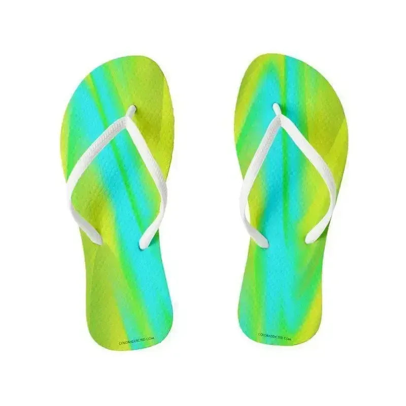 Flip Flops-DREAM PATH Slim-Strap Flip Flops-Greens & Yellows & Light Blues-from COLORADDICTED.COM-