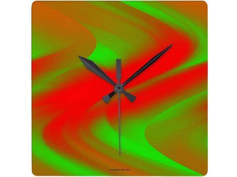 Wall Clocks-DREAM PATH Square Wall Clocks-Greens &amp; Reds-from COLORADDICTED.COM-