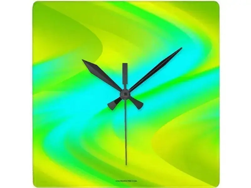 Wall Clocks-DREAM PATH Square Wall Clocks-Greens, Yellows & Light Blues-from COLORADDICTED.COM-