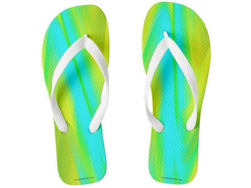 Flip Flops-DREAM PATH Wide-Strap Flip Flops-Greens &amp; Yellows &amp; Light Blues-from COLORADDICTED.COM-
