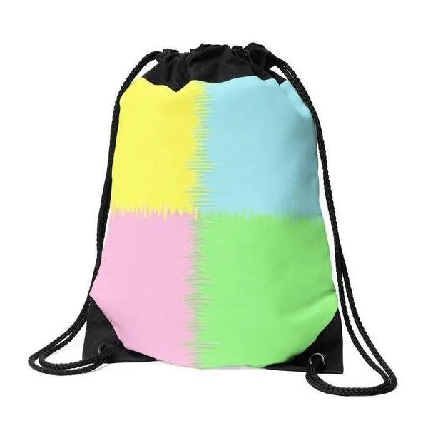 Drawstring Bags-QUARTERS Drawstring Bags-Pink & Light Blue & Light Green & Light Yellow-from COLORADDICTED.COM-