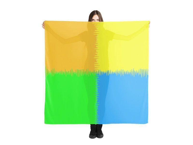 Large Square Scarves &amp; Shawls-QUARTERS Large Square Scarves &amp; Shawls-Orange &amp; Blue &amp; Green &amp; Yellow-from COLORADDICTED.COM-