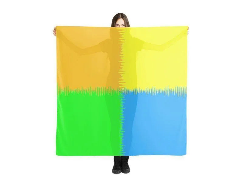 Large Square Scarves & Shawls-QUARTERS Large Square Scarves & Shawls-Orange & Blue & Green & Yellow-from COLORADDICTED.COM-