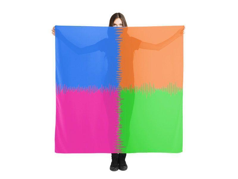 Large Square Scarves &amp; Shawls-QUARTERS Large Square Scarves &amp; Shawls-Orange &amp; Fuchsia &amp; Blue &amp; Green-from COLORADDICTED.COM-