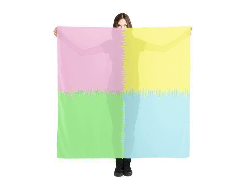 Large Square Scarves &amp; Shawls-QUARTERS Large Square Scarves &amp; Shawls-Pink &amp; Light Blue &amp; Light Green &amp; Light Yellow-from COLORADDICTED.COM-