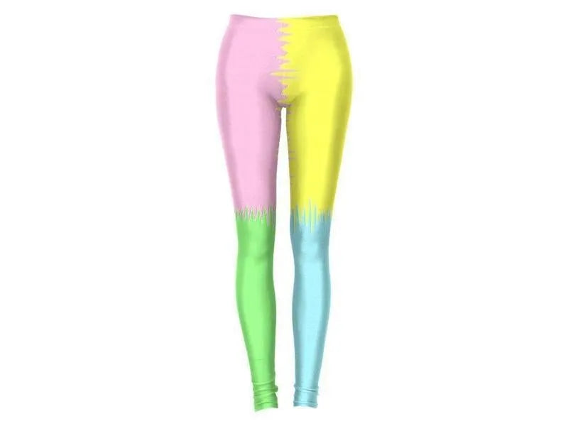 Leggings-QUARTERS Leggings-Pink & Light Blue & Light Green & Light Yellow-from COLORADDICTED.COM-