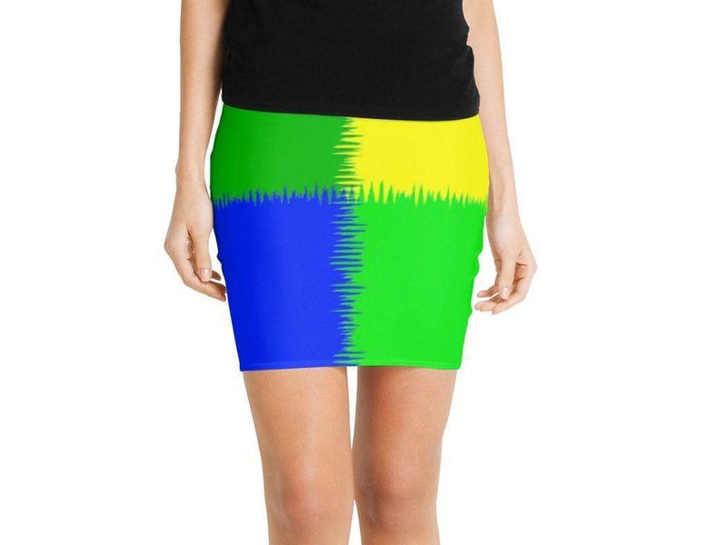 Mini Pencil Skirts-QUARTERS Mini Pencil Skirts-Blues &amp; Greens &amp; Yellow-from COLORADDICTED.COM-