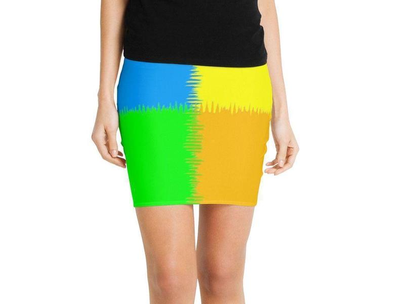 Mini Pencil Skirts-QUARTERS Mini Pencil Skirts-Orange &amp; Blue &amp; Green &amp; Yellow-from COLORADDICTED.COM-