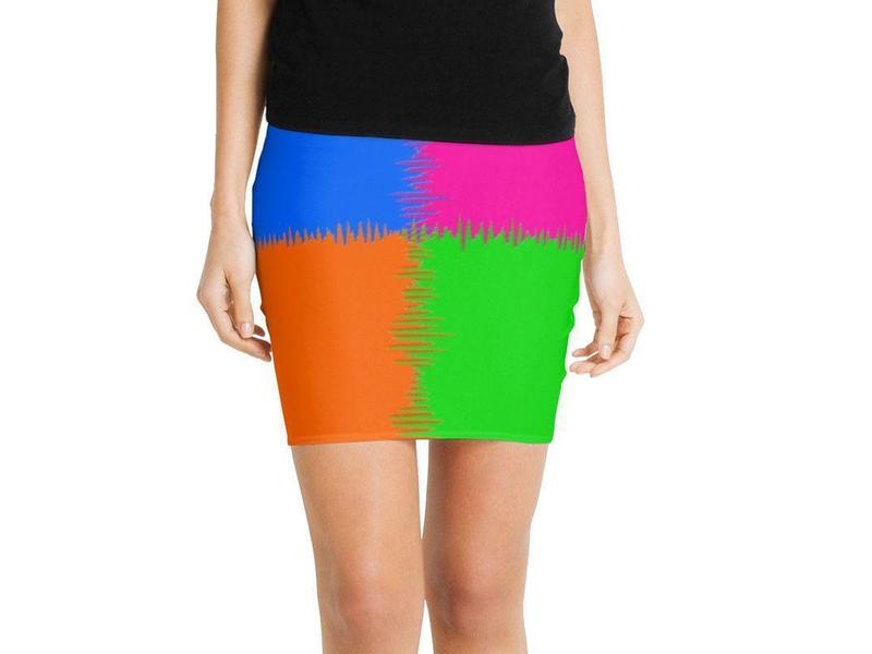 Mini Pencil Skirts-QUARTERS Mini Pencil Skirts-Orange &amp; Fuchsia &amp; Blue &amp; Green-from COLORADDICTED.COM-