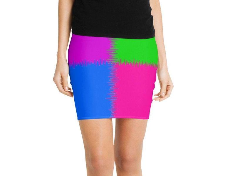 Mini Pencil Skirts-QUARTERS Mini Pencil Skirts-Purple &amp; Fuchsia &amp; Blue &amp; Green-from COLORADDICTED.COM-