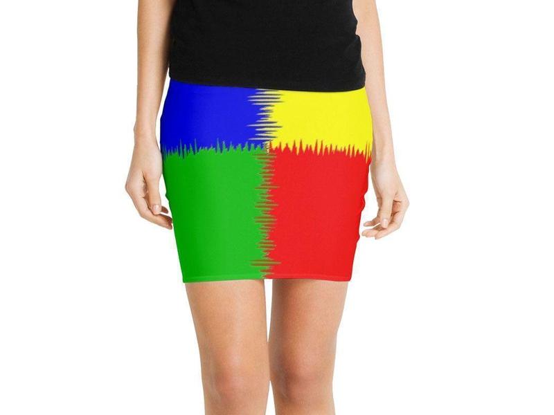 Mini Pencil Skirts-QUARTERS Mini Pencil Skirts-Red &amp; Blue &amp; Green &amp; Yellow-from COLORADDICTED.COM-