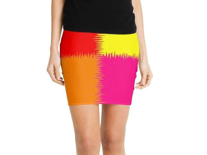Mini Pencil Skirts-QUARTERS Mini Pencil Skirts-Red & Orange & Fuchsia & Yellow-from COLORADDICTED.COM-