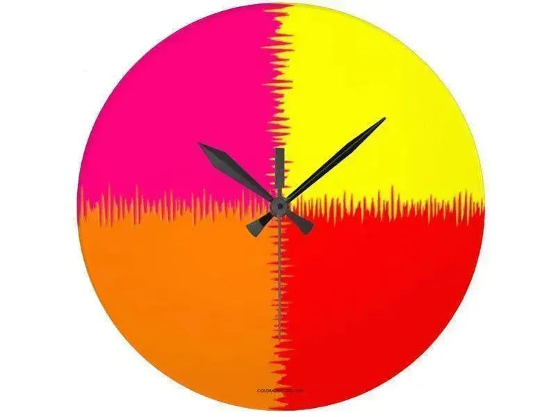 Wall Clocks-QUARTERS Round Wall Clocks-Red, Orange, Fuchsia & Yellow-from COLORADDICTED.COM-