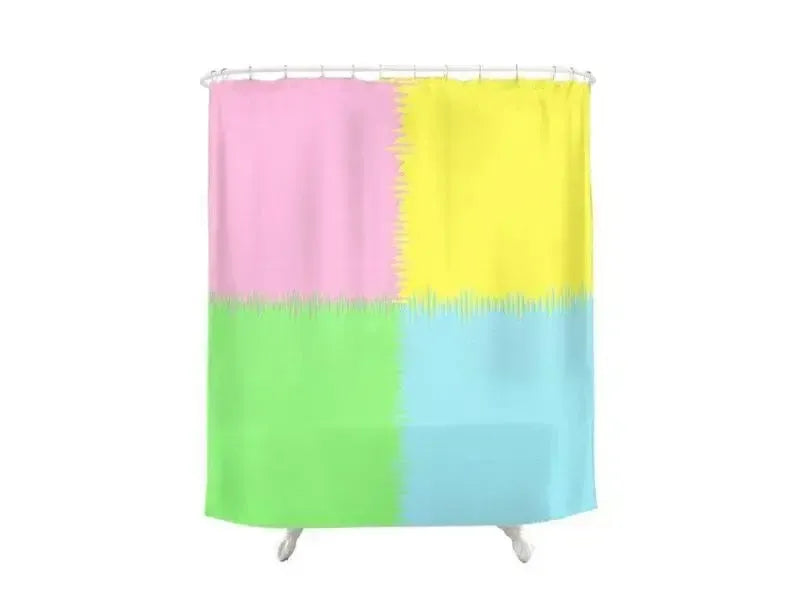 Shower Curtains-QUARTERS Shower Curtains-Pink, Light Blue, Light Green & Light Yellow-from COLORADDICTED.COM-