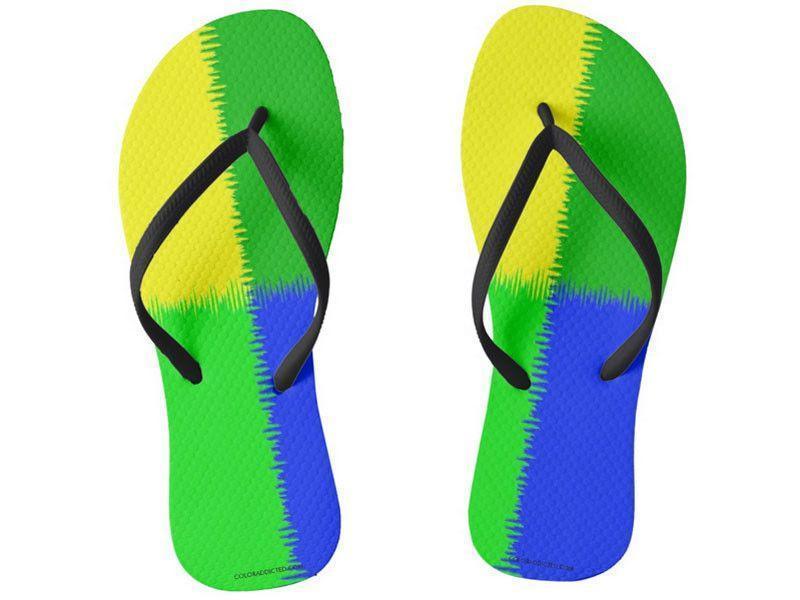 Flip Flops-QUARTERS Slim-Strap Flip Flops-Blues &amp; Greens &amp; Yellow-from COLORADDICTED.COM-