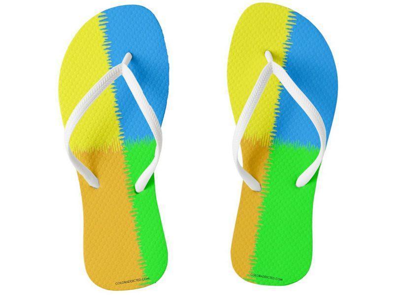 Flip Flops-QUARTERS Slim-Strap Flip Flops-Orange &amp; Blue &amp; Green &amp; Yellow-from COLORADDICTED.COM-