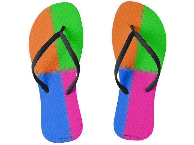 Flip Flops-QUARTERS Slim-Strap Flip Flops-Orange &amp; Fuchsia &amp; Blue &amp; Green-from COLORADDICTED.COM-