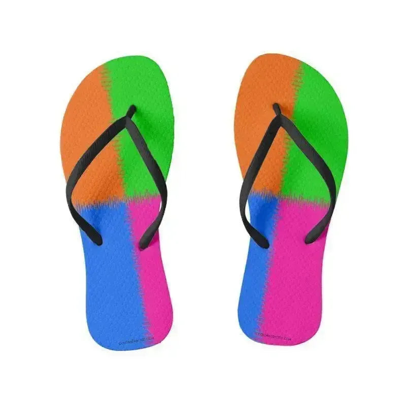 Flip Flops-QUARTERS Slim-Strap Flip Flops-Orange & Fuchsia & Blue & Green-from COLORADDICTED.COM-