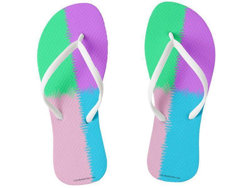 Flip Flops-QUARTERS Slim-Strap Flip Flops-Pink &amp; Light Blue &amp; Light Green &amp; Light Purple-from COLORADDICTED.COM-