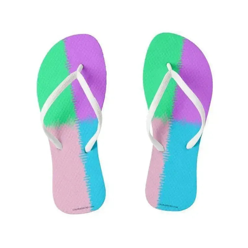 Flip Flops-QUARTERS Slim-Strap Flip Flops-Pink & Light Blue & Light Green & Light Purple-from COLORADDICTED.COM-
