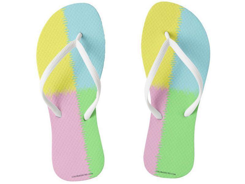 Flip Flops-QUARTERS Slim-Strap Flip Flops-Pink &amp; Light Blue &amp; Light Green &amp; Light Yellow-from COLORADDICTED.COM-
