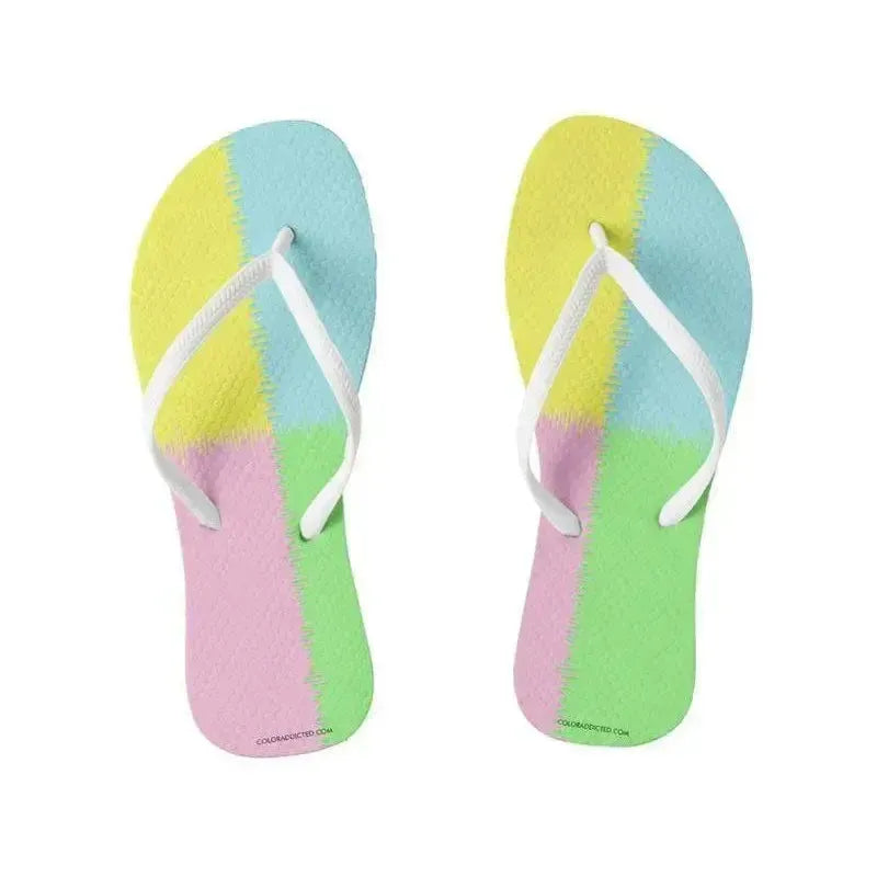 Flip Flops-QUARTERS Slim-Strap Flip Flops-Pink & Light Blue & Light Green & Light Yellow-from COLORADDICTED.COM-