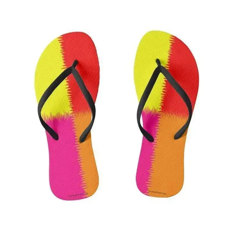 Flip Flops-QUARTERS Slim-Strap Flip Flops-Red & Orange & Fuchsia & Yellow-from COLORADDICTED.COM-