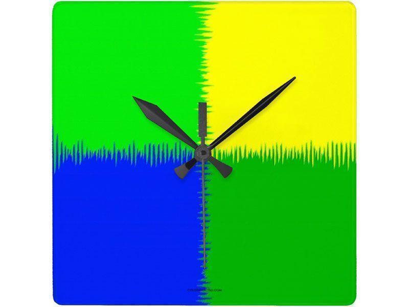 Wall Clocks-QUARTERS Square Wall Clocks-Blue, Greens &amp; Yellow-from COLORADDICTED.COM-