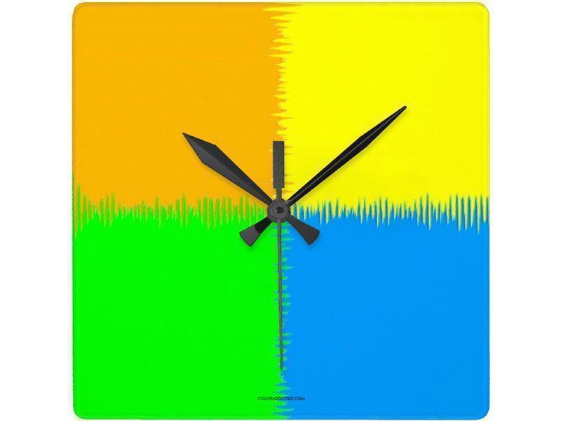 Wall Clocks-QUARTERS Square Wall Clocks-Orange, Blue, Green &amp; Yellow-from COLORADDICTED.COM-
